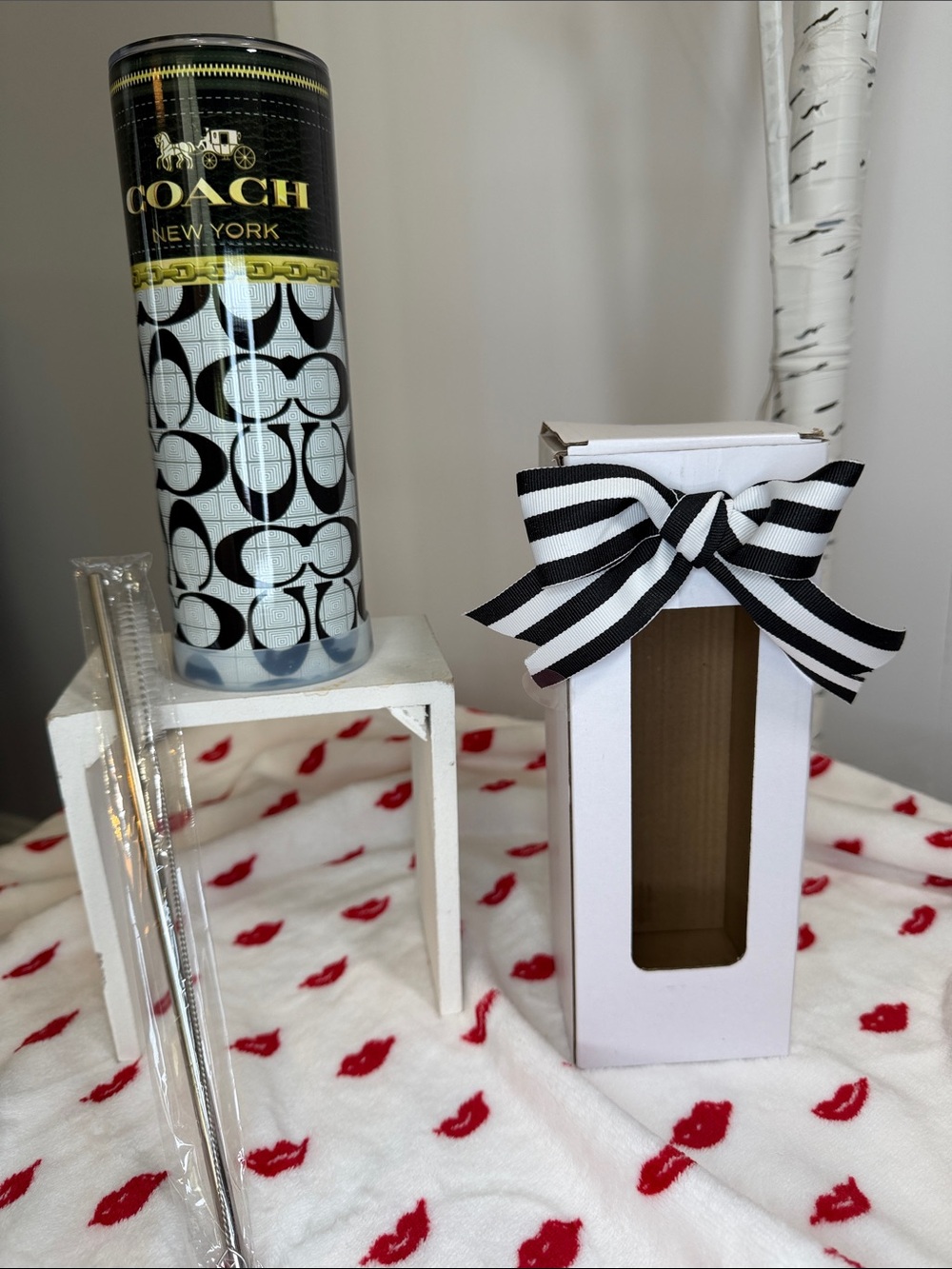 Thermos insulated NWOT fashion with gift box, metal straw, and cleaning brush